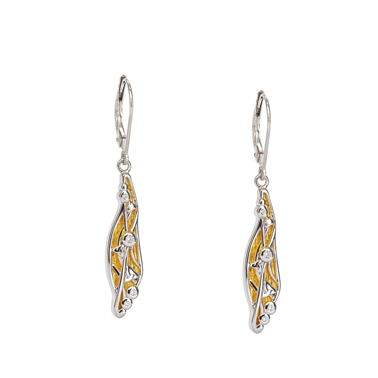 Sterling & 23K Gilded Gold CZ Celestial Trinity Earring