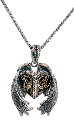 Silver & 10K CZ Heart & Wings Aphrodite Reversible Pendant