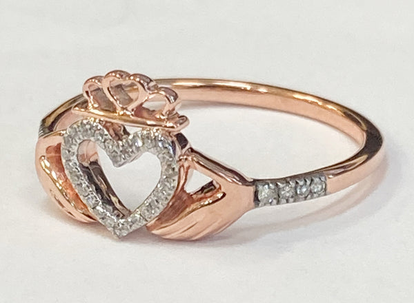 10KRG Diamond Claddagh Ring