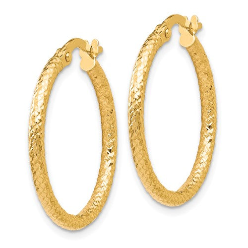 10k Polished/Textured Round Hoop Earrings