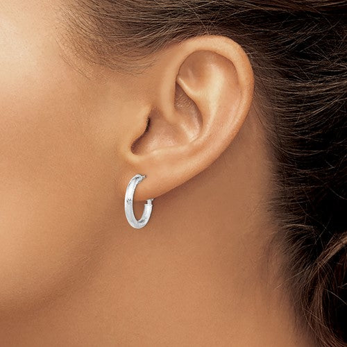 10KWG Diamond Cut Round Omega-Back Hoop Earrings