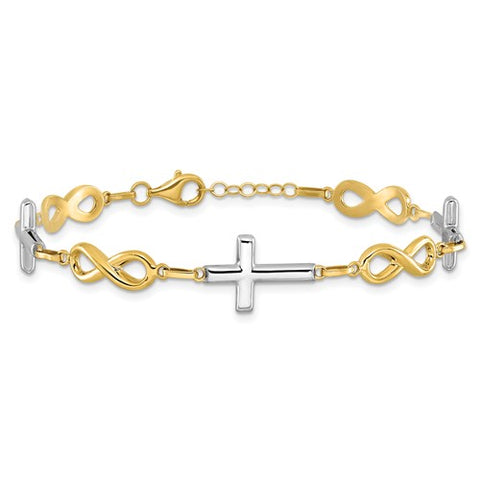 10K Two-Tone Polished Cross & Infinity Bracelet