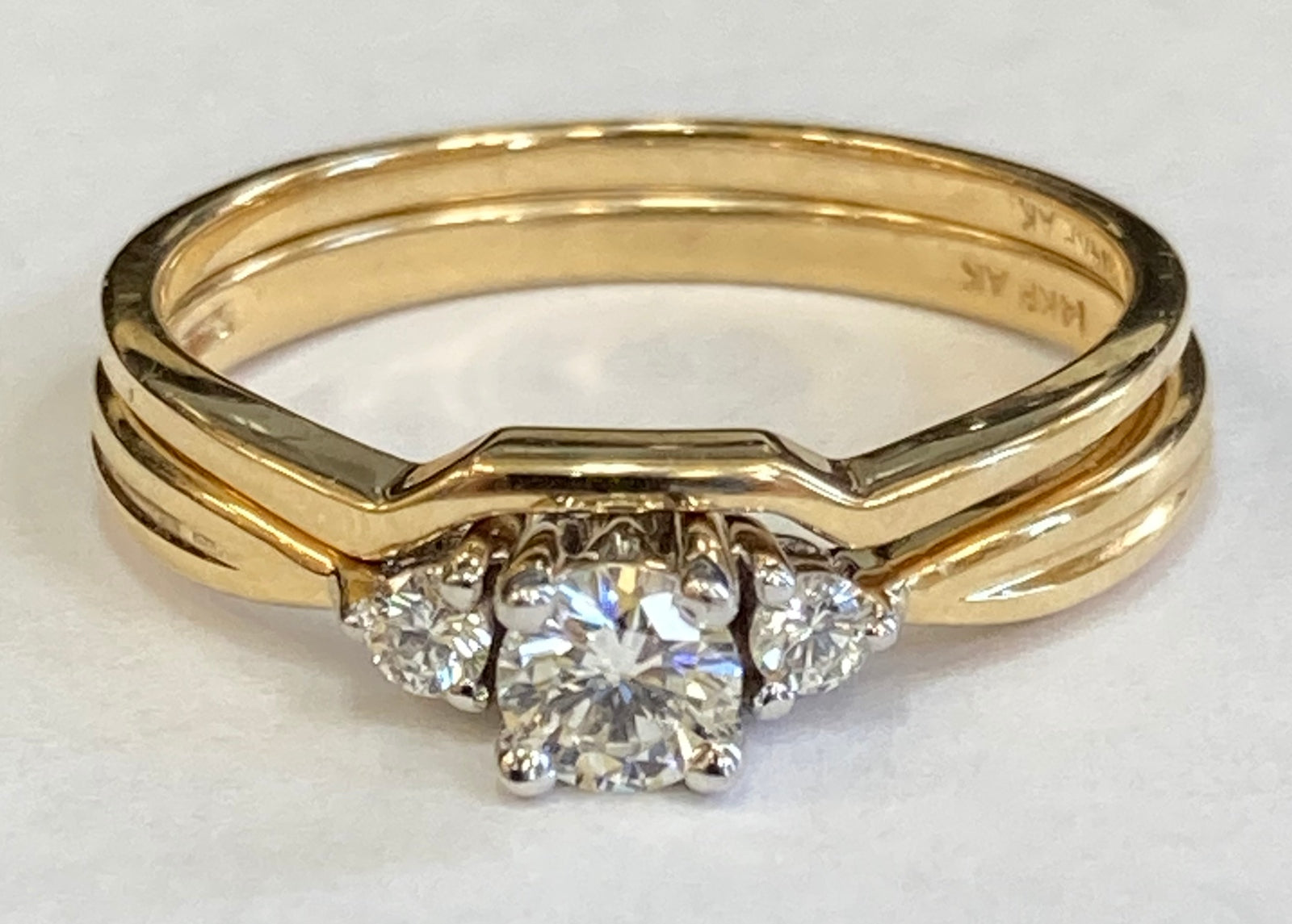 14KYG Diamond 3-Stone Engagement Ring with Wedding Band