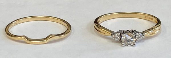 14KYG Diamond 3-Stone Engagement Ring with Wedding Band
