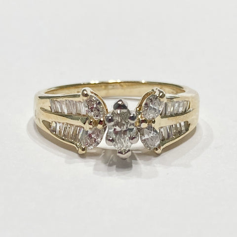 14k Marquise & Baguette Diamond Engagement Ring