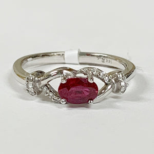 14K White Gold Diamond & Ruby Fashion Ring