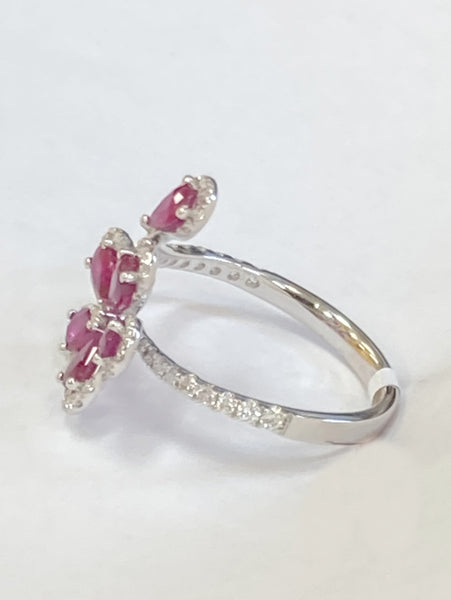 14K Diamond & Ruby Flower Ring