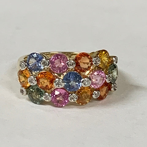 14k Multi-Color Sapphire & Melee Diamond Ring