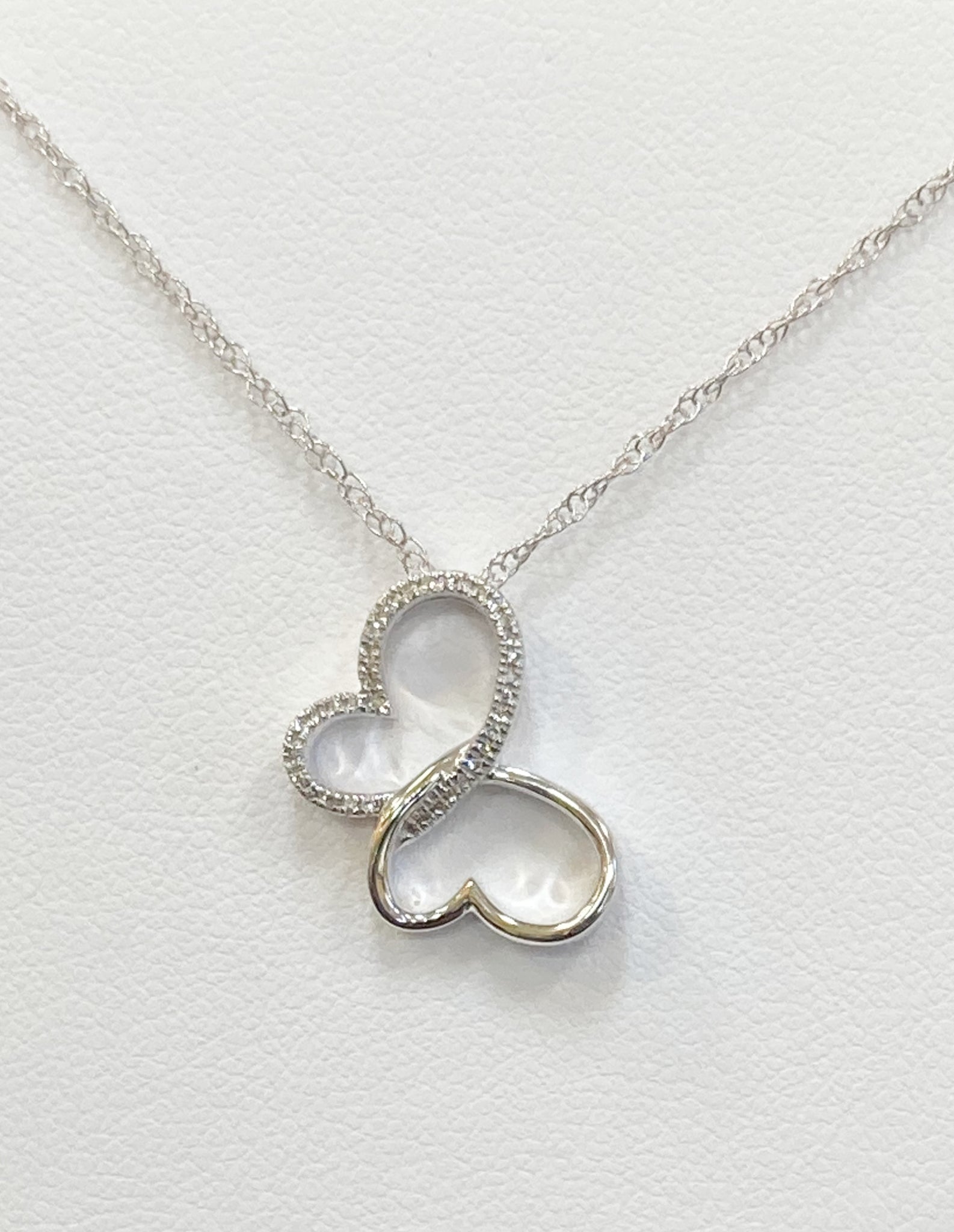 Sterling Silver Butterfly/Interlocking Hearts Diamond Necklace