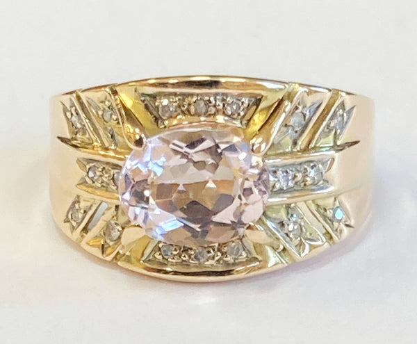 14KYG Kunzite and Diamond Ring