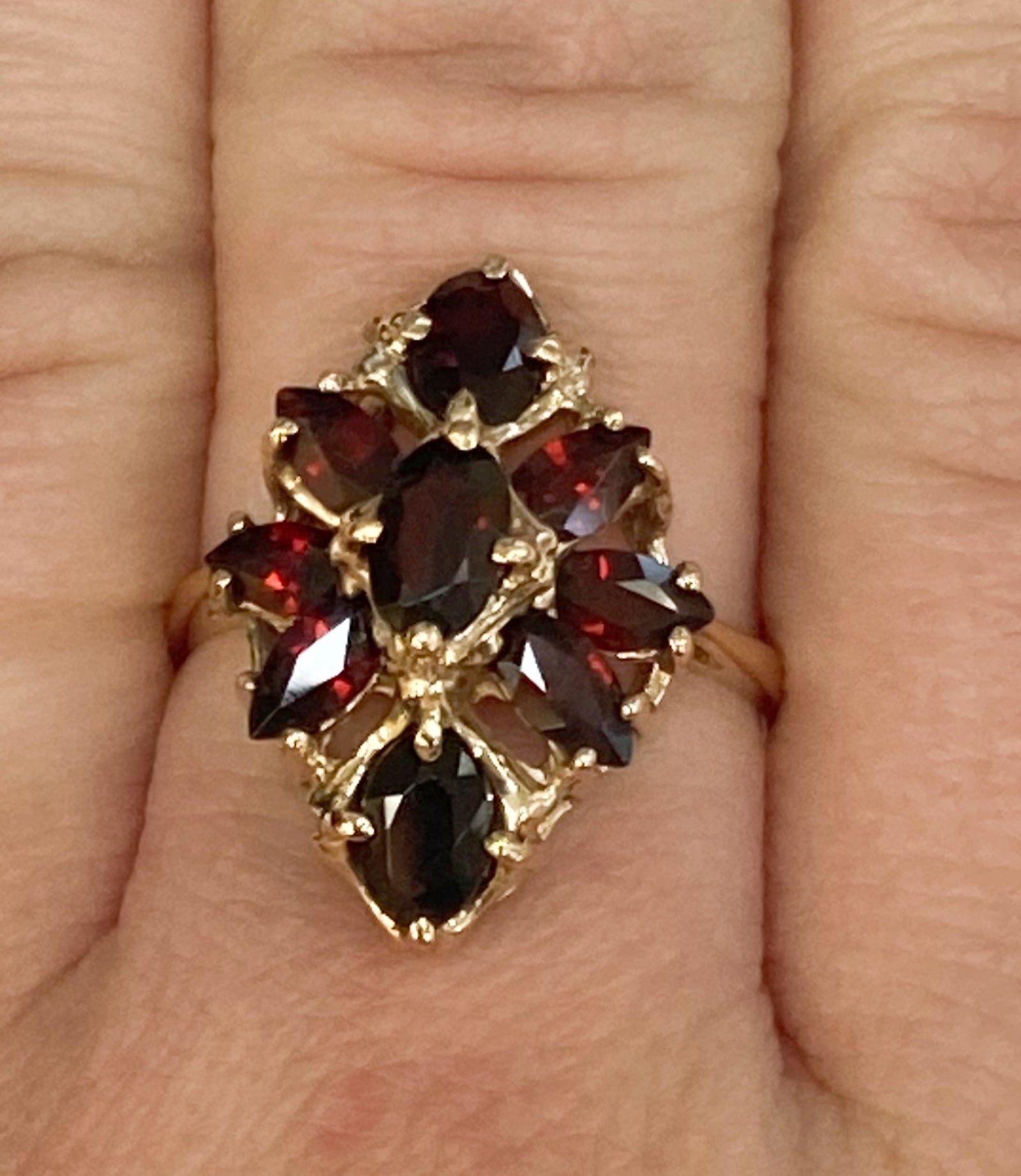 10k Marquise Garnet Cluster Ring