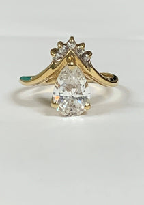 14k Pear Cubic Zirconia & Melee Diamond Ring