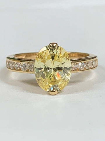 14k Yellow Oval Cubic Zirconia Ring