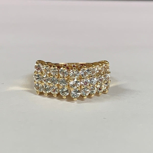 14k Triple Row Cubic Zirconia Ring