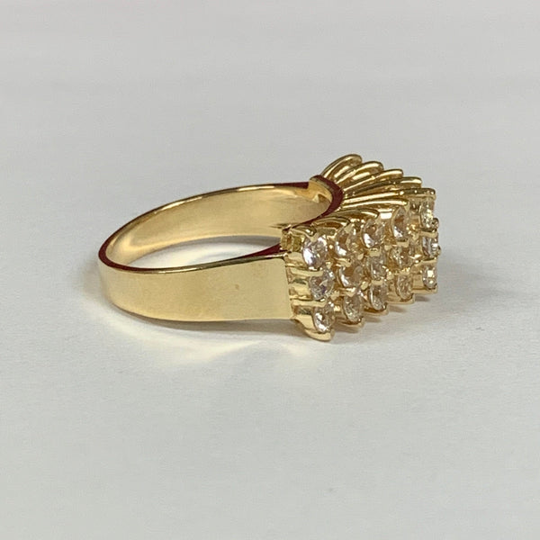 14k Triple Row Cubic Zirconia Ring