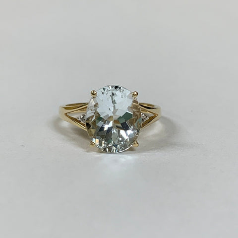 14k Oval Light Blue Topaz & Melee Diamond Ring