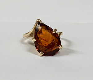 14k Pear Madeira Citrine Ring