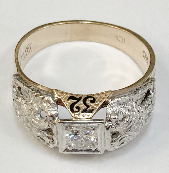 10k Two-Tone Diamond Masonic Ring