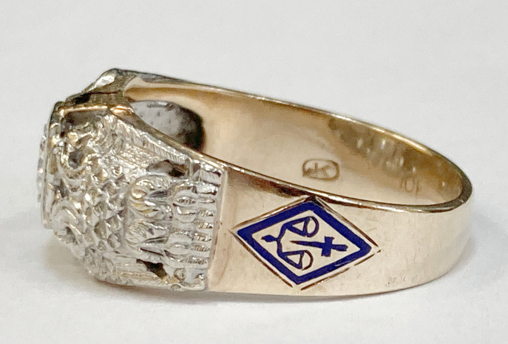 Masonic Diamond Ring - Blue Lodge Masonic Ring 9 diamonds - Silver and Gold  | MasonArtStore