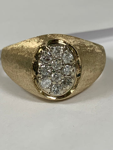 14k Ten Diamond Oval Cluster Men's Ring