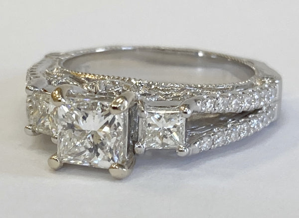 3-Stone 14KWG Princess-Cut Diamond Engagement Ring