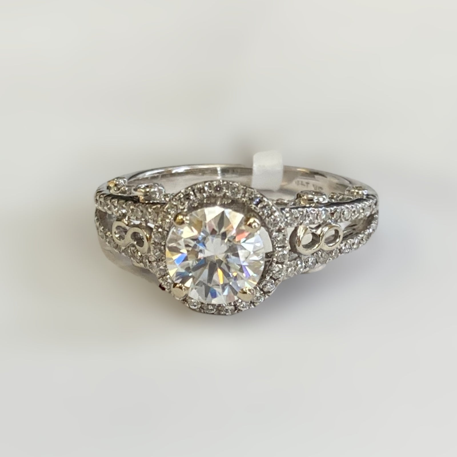 14KWG 6.5MM Moissanite and Diamond Engagement Ring