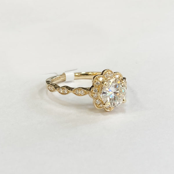 14KYG 6.5MM Moissanite and Diamond Engagement Ring