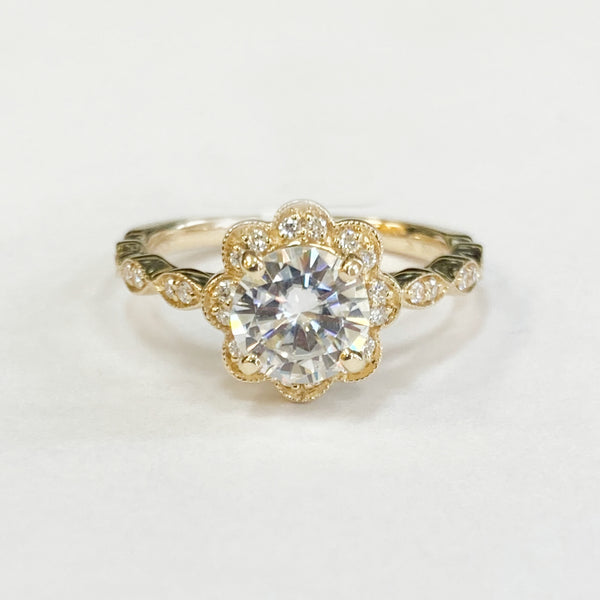 14KYG 6.5MM Moissanite and Diamond Engagement Ring