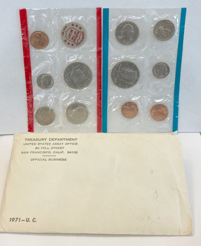 U.S. Mint 1971 Uncirculated Coin Set with Envelope