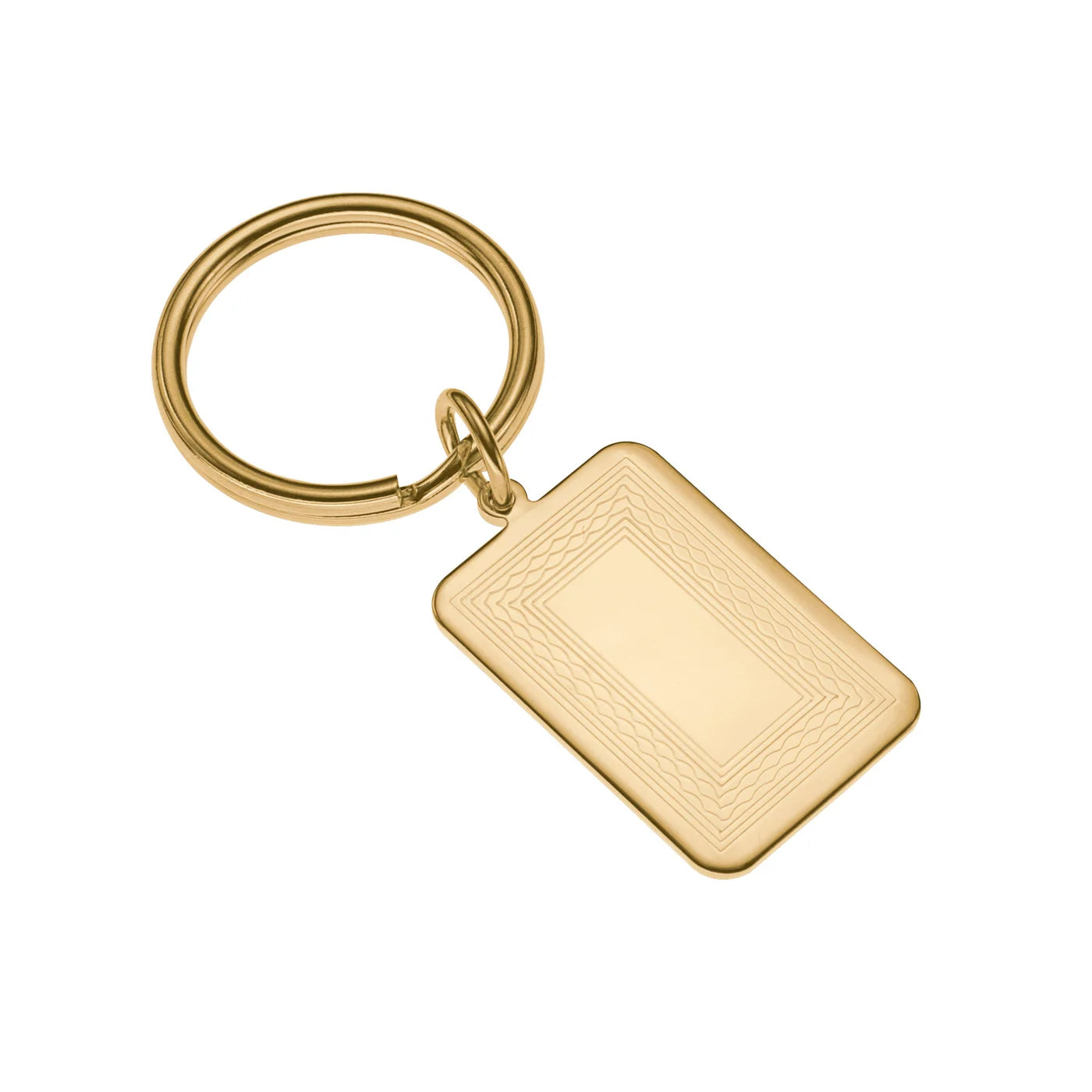 Gold Finish Polished Engravable Key Chain with Patterned Border