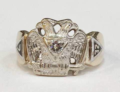 10k Two-Tone Masonic Diamond Ring