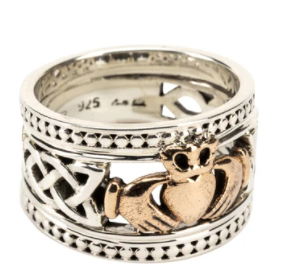 "Shield" Claddagh with Beaded Rails Ring