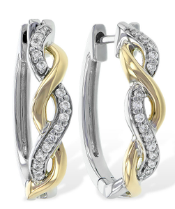 14K Braided Diamond Hinged Hoop Earrings