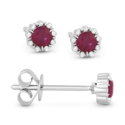 14k Ruby & Diamond Halo Stud Earrings