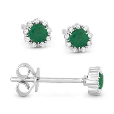 14k Emerald & Diamond Halo Stud Earrings