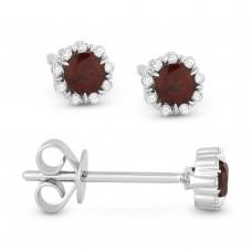 14k Garnet & Diamond Halo Stud Earrings