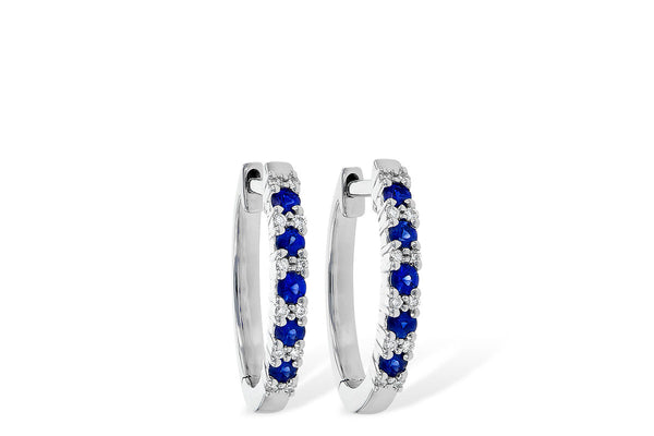 14K Blue Sapphire Diamond Huggie Hoop Earrings