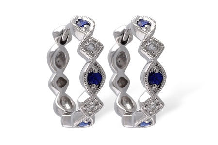 14K Blue Sapphire & Diamond Hoop Earrings