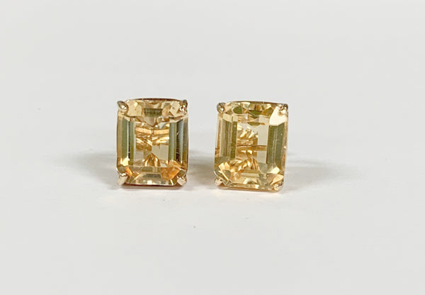 14k Emerald-Cut Citrine Post Earrings