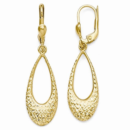 10K Open Tear Drop Dangle Lever-Back Earrings