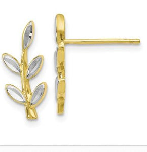 10K Two-Tone Gold Branch & Leaf Post Earrings