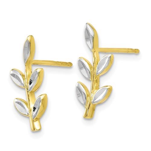 10K Two-Tone Gold Branch & Leaf Post Earrings