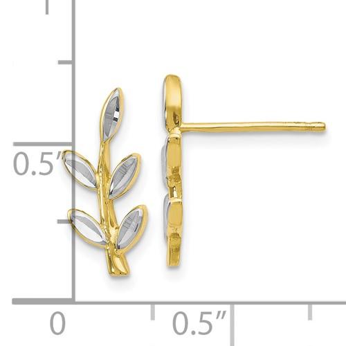 10K Two-Tone Gold Branch & Leaf Post Earrings