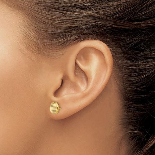 14k Yellow Gold Polished & Textured Disc Post Earrings