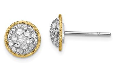 14K Two-Tone Gold Diamond Cut Button Post Earrings