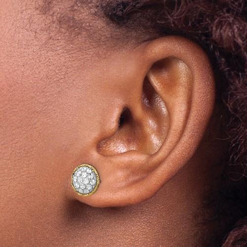 14K Two-Tone Gold Diamond Cut Button Post Earrings