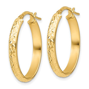 14k Yellow Gold Polished Diamond Cut Oval Hoop Earrings