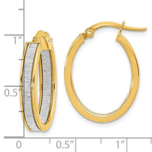 14k Yellow Gold Polished Glitter Infused Oval Hoop Earrings
