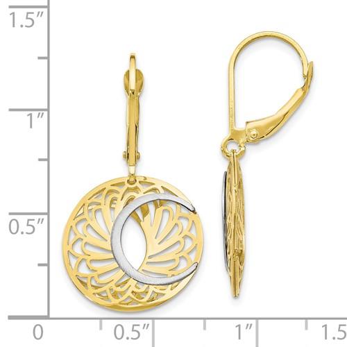 10K Two-Tone Gold Polished/Satin Dangle Lever-Back Earrings