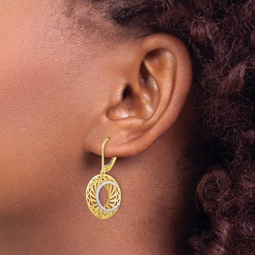 10K Two-Tone Gold Polished/Satin Dangle Lever-Back Earrings